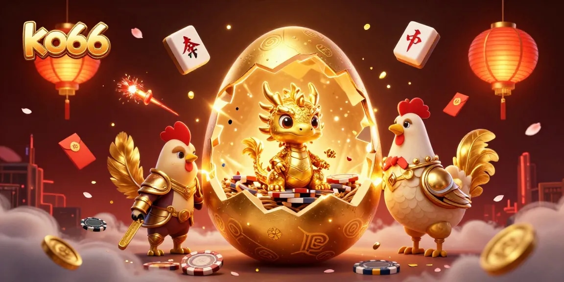 Experience exciting gameplay at ko66 with a golden dragon guarding treasures among poker chips.