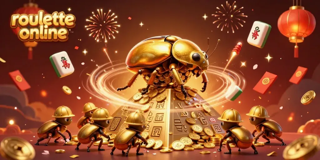 Experience thrilling roullete online gameplay with vibrant illustrations showcasing adventurous beetles and golden coins.